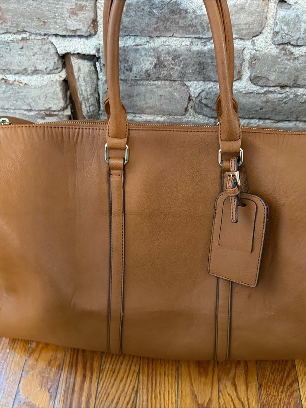 Sole Society Tan Leather Tote with Luggage Tag